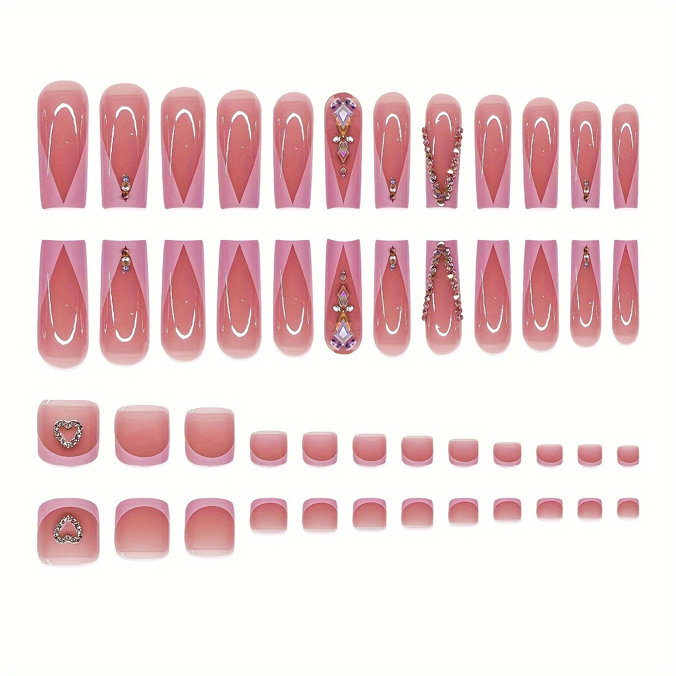 48pcs hand and foot combination set with medium size square press-on nails with love pattern - sparkling diamond marble design suitable for all women, comfortable to wear at parties, celebrations, and daily wear, easy to oper